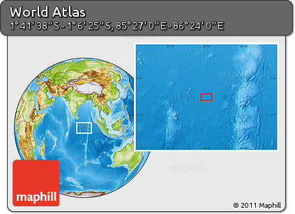 Physical Location Map of the Area around 1° 24' 2" S, 85° 55' 30" E