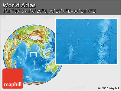 Physical Location Map of the Area around 1° 24' 2" S, 85° 55' 30" E