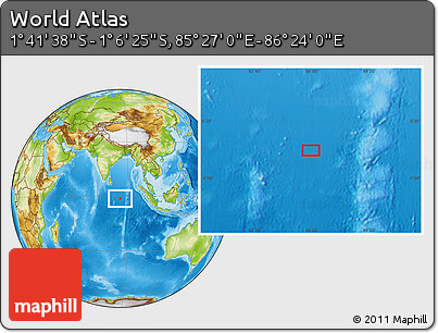 Physical Location Map of the Area around 1° 24' 2" S, 85° 55' 30" E