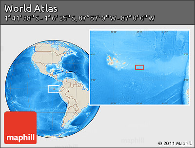 Shaded Relief Location Map of the Area around 1° 24' 2" S, 87° 28' 29" W