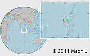 Gray Location Map of the area around 1° 24' 2" S, 88° 28' 29" E, hill shading