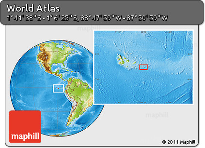 Physical Location Map of the Area around 1° 24' 2" S, 88° 19' 29" W