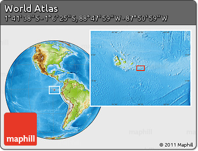 Physical Location Map of the Area around 1° 24' 2" S, 88° 19' 29" W