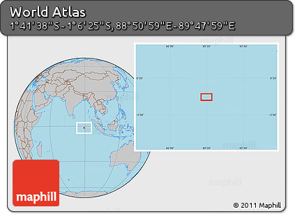 Gray Location Map of the Area around 1° 24' 2" S, 89° 19' 29" E