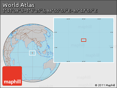 Gray Location Map of the Area around 1° 24' 2" S, 89° 19' 29" E