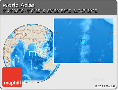 Shaded Relief Location Map of the Area around 1° 24' 2" S, 89° 19' 29" E