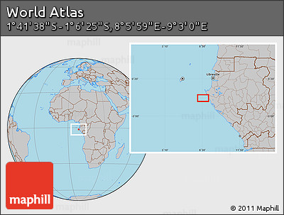 Gray Location Map of the Area around 1° 24' 2" S, 8° 34' 29" E