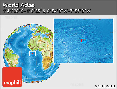 Physical Location Map of the Area around 1° 24' 2" S, 8° 25' 30" W