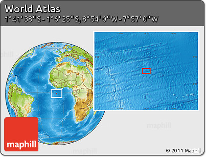 Physical Location Map of the Area around 1° 24' 2" S, 8° 25' 30" W