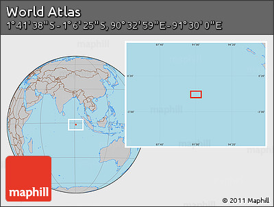 Gray Location Map of the Area around 1° 24' 2" S, 91° 1' 30" E