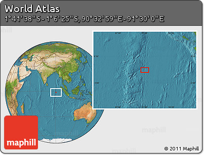Satellite Location Map of the Area around 1° 24' 2" S, 91° 1' 30" E