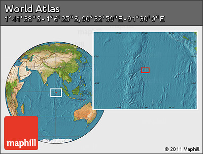 Satellite Location Map of the Area around 1° 24' 2" S, 91° 1' 30" E