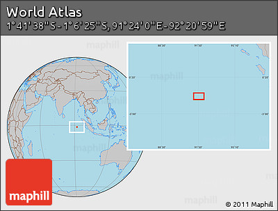 Gray Location Map of the Area around 1° 24' 2" S, 91° 52' 30" E