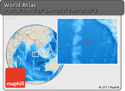 Shaded Relief Location Map of the Area around 1° 24' 2" S, 91° 52' 30" E