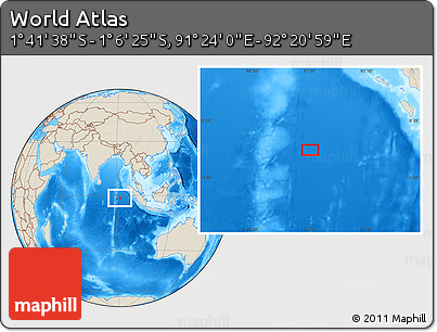 Shaded Relief Location Map of the Area around 1° 24' 2" S, 91° 52' 30" E