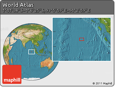 Satellite Location Map of the Area around 1° 24' 2" S, 93° 34' 29" E