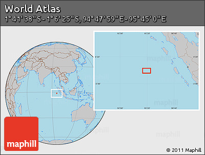 Gray Location Map of the Area around 1° 24' 2" S, 95° 16' 30" E