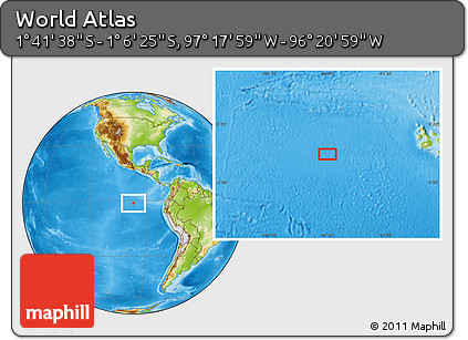 Physical Location Map of the Area around 1° 24' 2" S, 96° 49' 29" W