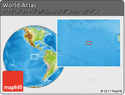 Physical Location Map of the Area around 1° 24' 2" S, 97° 40' 30" W