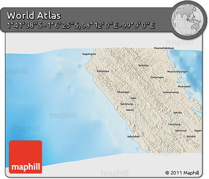 Shaded Relief 3D Map of the Area around 1° 24' 2" S, 98° 40' 30" E