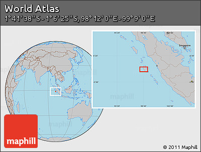 Gray Location Map of the Area around 1° 24' 2" S, 98° 40' 30" E