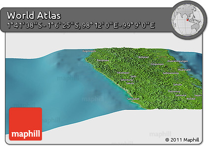 Satellite Panoramic Map of the Area around 1° 24' 2" S, 98° 40' 30" E