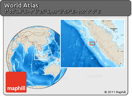 Shaded Relief Location Map of the Area around 1° 24' 2" S, 99° 31' 30" E