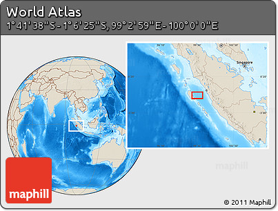 Shaded Relief Location Map of the Area around 1° 24' 2" S, 99° 31' 30" E