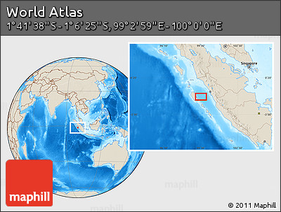 Shaded Relief Location Map of the Area around 1° 24' 2" S, 99° 31' 30" E