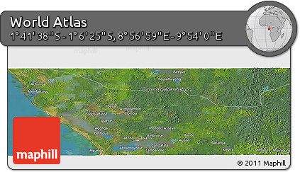 Satellite Panoramic Map of the Area around 1° 24' 2" S, 9° 25' 30" E