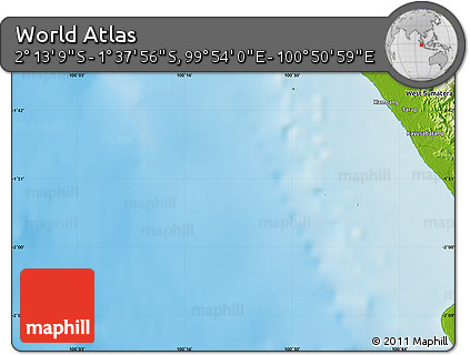 Physical Map of the Area around 1° 55' 32" S, 100° 22' 30" E