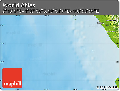 Physical Map of the Area around 1° 55' 32" S, 100° 22' 30" E