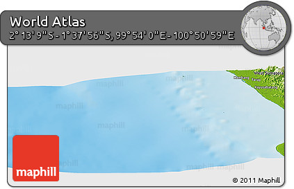Physical Panoramic Map of the Area around 1° 55' 32" S, 100° 22' 30" E