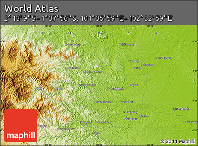 Physical Map of the Area around 1° 55' 32" S, 102° 4' 29" E