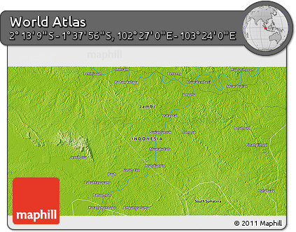 Physical 3D Map of the Area around 1° 55' 32" S, 102° 55' 30" E