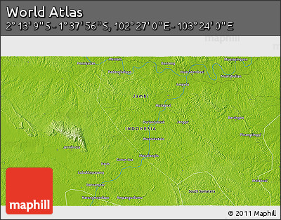 Physical 3D Map of the Area around 1° 55' 32" S, 102° 55' 30" E