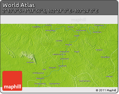 Physical 3D Map of the Area around 1° 55' 32" S, 102° 55' 30" E