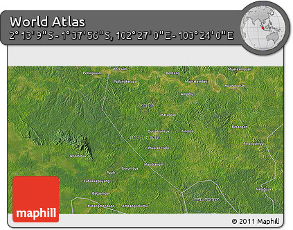 Satellite 3D Map of the Area around 1° 55' 32" S, 102° 55' 30" E