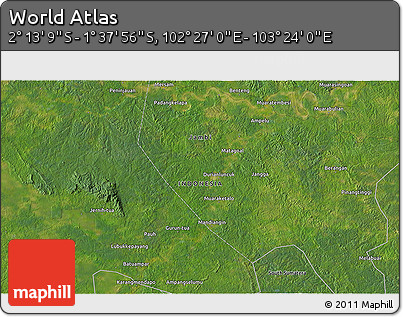 Satellite 3D Map of the Area around 1° 55' 32" S, 102° 55' 30" E