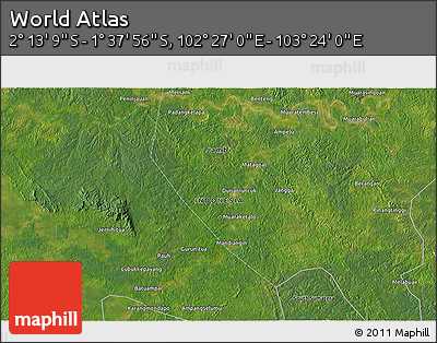 Satellite 3D Map of the Area around 1° 55' 32" S, 102° 55' 30" E