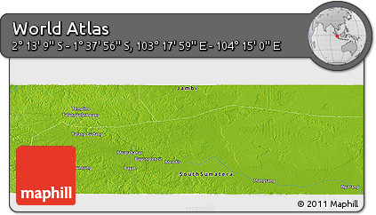 Physical Panoramic Map of the Area around 1° 55' 32" S, 103° 46' 30" E