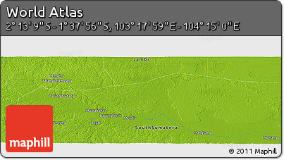 Physical Panoramic Map of the Area around 1° 55' 32" S, 103° 46' 30" E