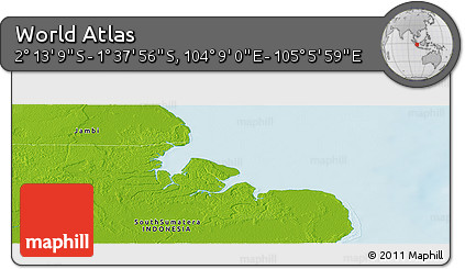 Physical Panoramic Map of the Area around 1° 55' 32" S, 104° 37' 30" E