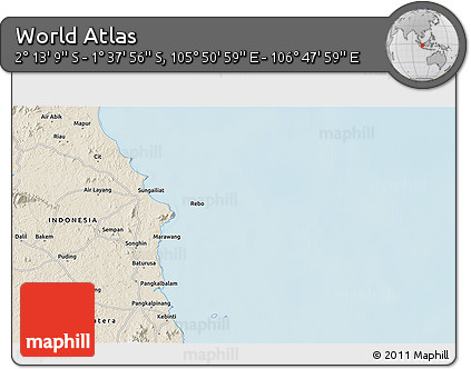 Shaded Relief 3D Map of the Area around 1° 55' 32" S, 106° 19' 29" E