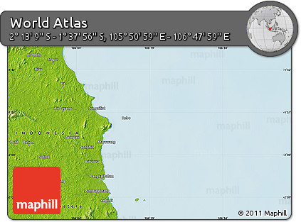 Physical Map of the Area around 1° 55' 32" S, 106° 19' 29" E