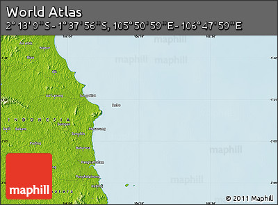 Physical Map of the Area around 1° 55' 32" S, 106° 19' 29" E