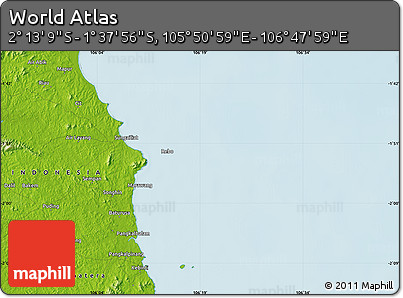 Physical Map of the Area around 1° 55' 32" S, 106° 19' 29" E