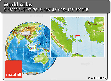 Physical Location Map of the Area around 1° 55' 32" S, 107° 10' 30" E
