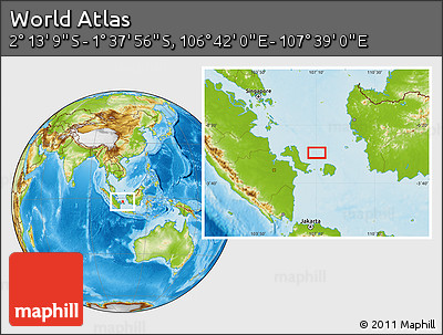 Physical Location Map of the Area around 1° 55' 32" S, 107° 10' 30" E
