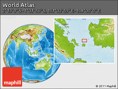 Physical Location Map of the Area around 1° 55' 32" S, 108° 1' 30" E